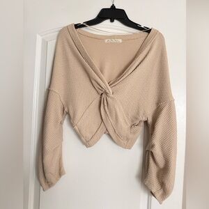 We The Free Beige Waffle Knit Crop Top